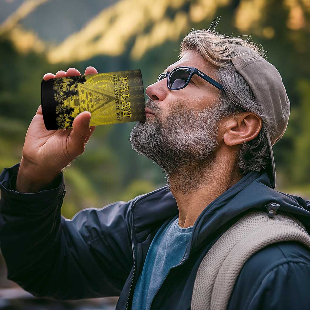 Personalised Palau Independence Day 4 in 1 Can Cooler Tumbler Palauan Tattoo Pattern - Polynesian Pride