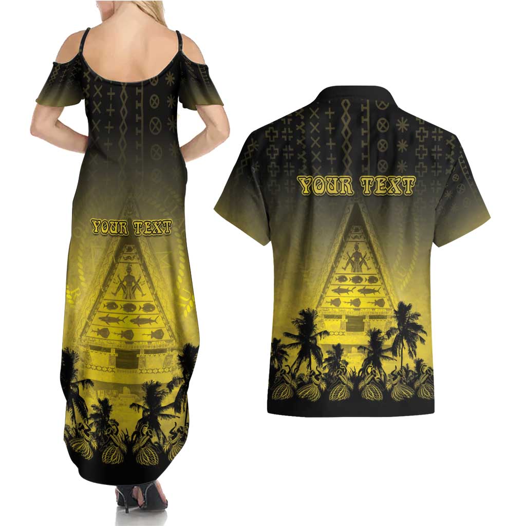 Personalised Palau Independence Day Couples Matching Summer Maxi Dress and Hawaiian Shirt Palauan Tattoo Pattern - Polynesian Pride