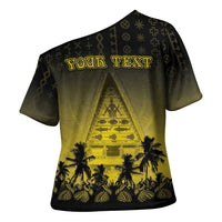 Personalised Palau Independence Day Cross Shoulder Shirt Palauan Tattoo Pattern - Polynesian Pride