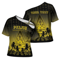 Personalised Palau Independence Day Cross Shoulder Shirt Palauan Tattoo Pattern - Polynesian Pride