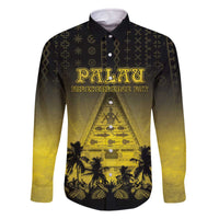 Personalised Palau Independence Day Family Matching Off The Shoulder Long Sleeve Dress and Hawaiian Shirt Palauan Tattoo Pattern - Polynesian Pride