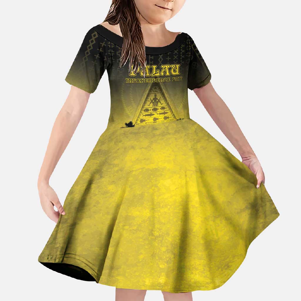 Personalised Palau Independence Day Family Matching Off Shoulder Maxi Dress and Hawaiian Shirt Palauan Tattoo Pattern - Polynesian Pride