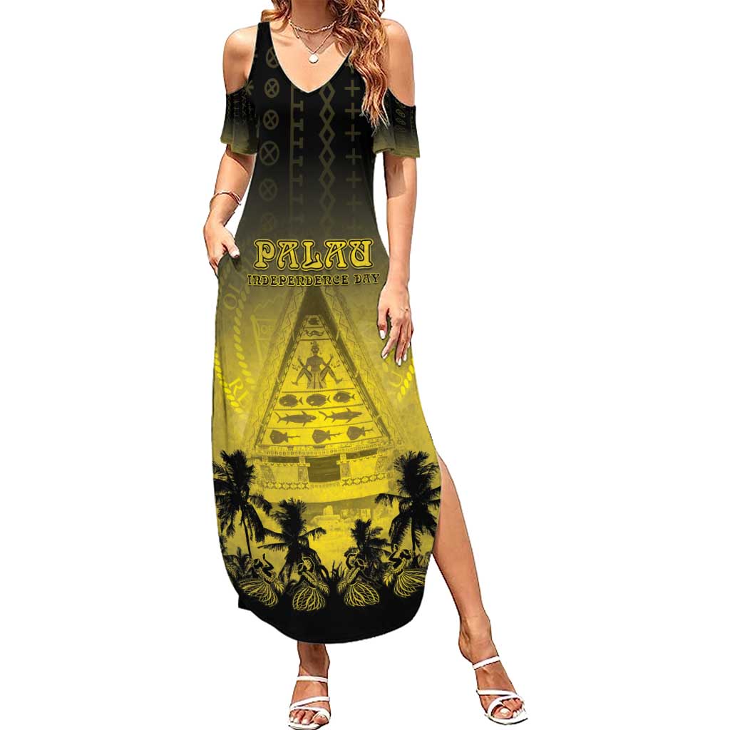 Personalised Palau Independence Day Family Matching Summer Maxi Dress and Hawaiian Shirt Palauan Tattoo Pattern - Polynesian Pride