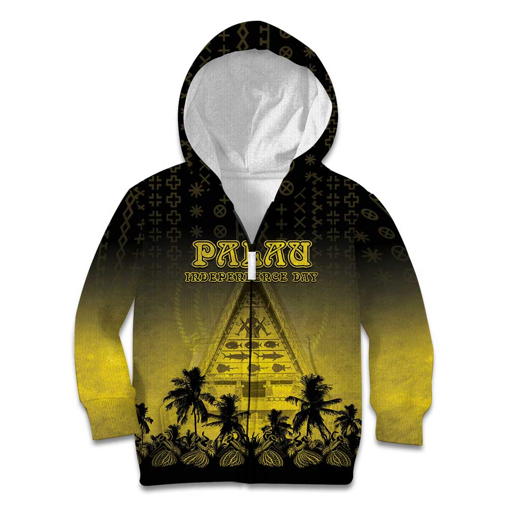 Personalised Palau Independence Day Kid Hoodie Palauan Tattoo Pattern - Polynesian Pride
