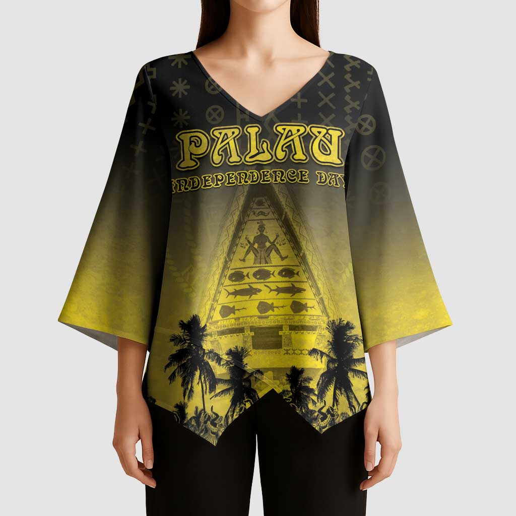 Personalised Palau Independence Day Kimono Sleeve Blouse Palauan Tattoo Pattern - Polynesian Pride
