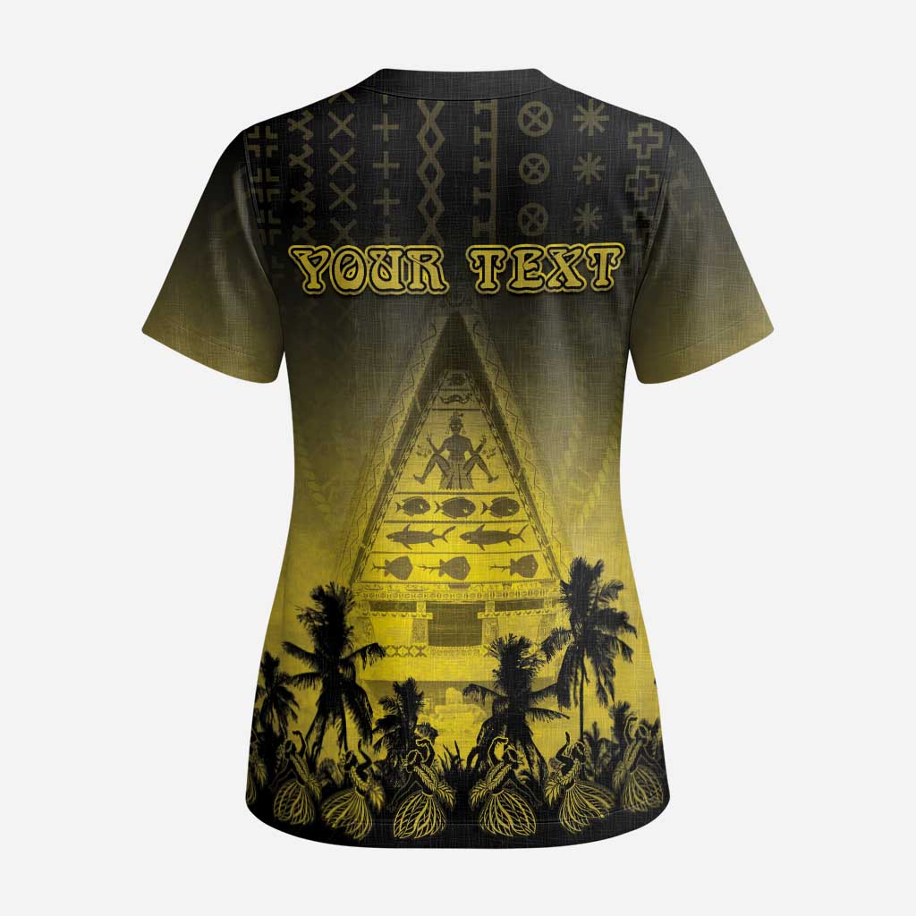 Personalised Palau Independence Day Scrub Top Palauan Tattoo Pattern - Polynesian Pride