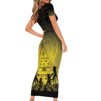 Personalised Palau Independence Day Short Sleeve Bodycon Dress Palauan Tattoo Pattern - Polynesian Pride