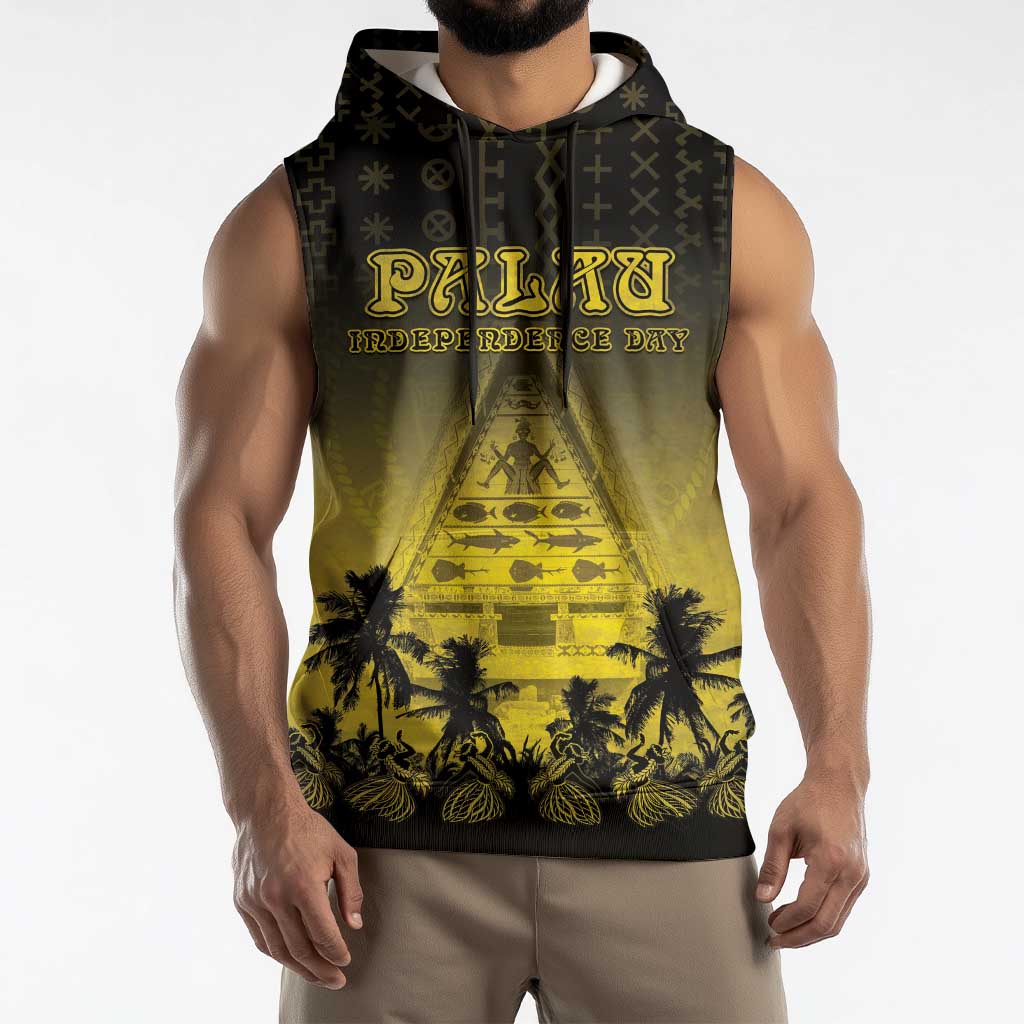 Personalised Palau Independence Day Sleeveless Hoodie Palauan Tattoo Pattern - Polynesian Pride