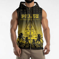 Personalised Palau Independence Day Sleeveless Zip Hoodie Palauan Tattoo Pattern - Polynesian Pride