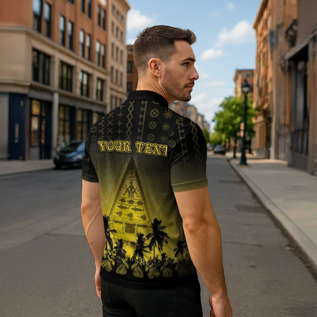 Personalised Palau Independence Day Zipper Polo Shirt Palauan Tattoo Pattern - Polynesian Pride