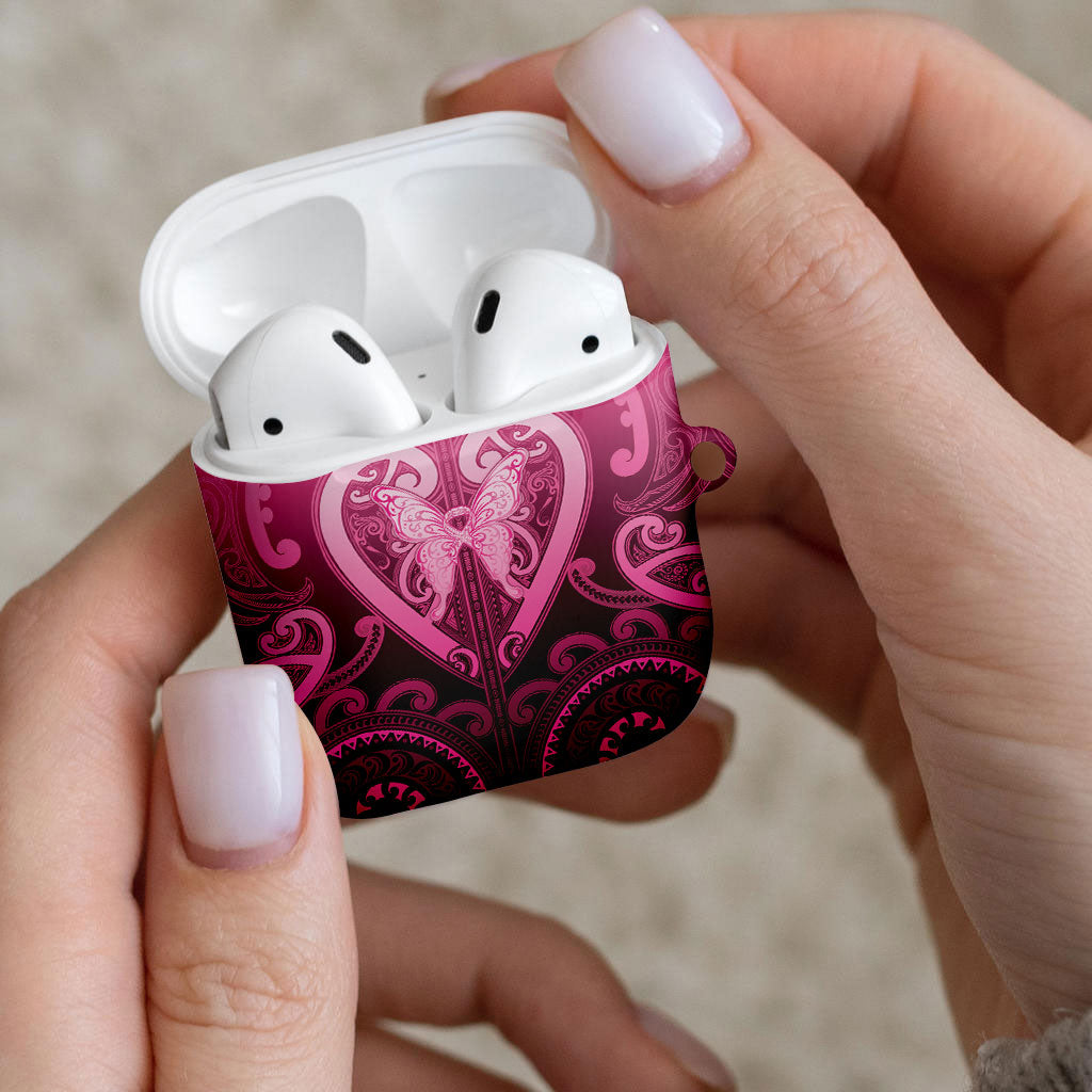 Aotearoa Breast Cancer AirPods Case Maori Tribal Pattern