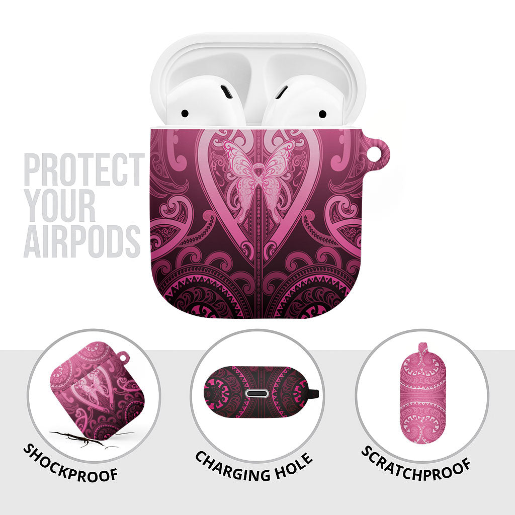 Aotearoa Breast Cancer AirPods Case Maori Tribal Pattern