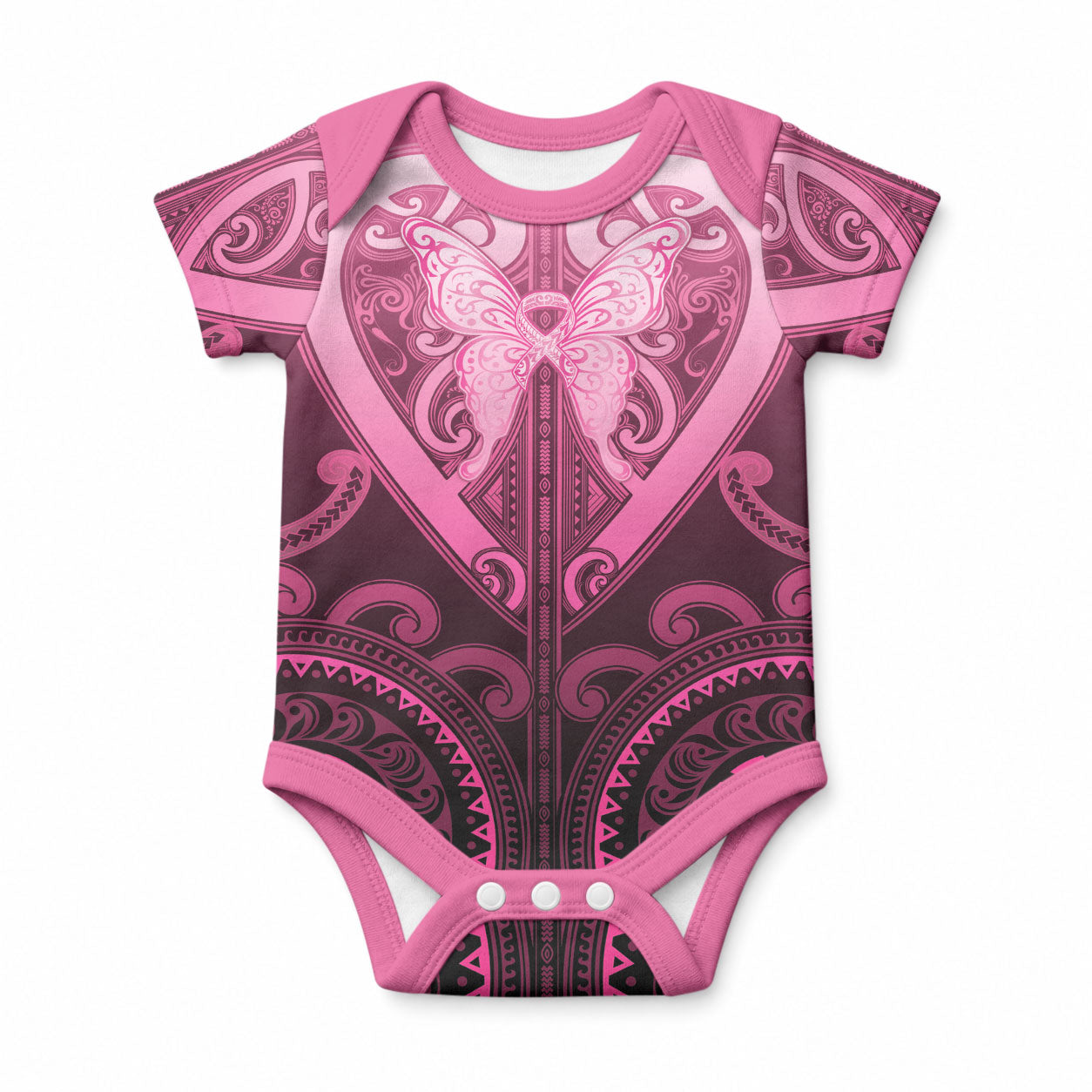 Aotearoa Breast Cancer Baby Onesie Maori Tribal Pattern