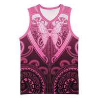 Aotearoa Breast Cancer Basketball Jersey Maori Tribal Pattern