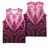Aotearoa Breast Cancer Basketball Jersey Maori Tribal Pattern