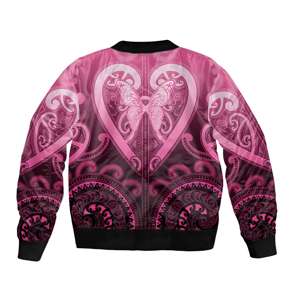 Aotearoa Breast Cancer Bomber Jacket Maori Tribal Pattern