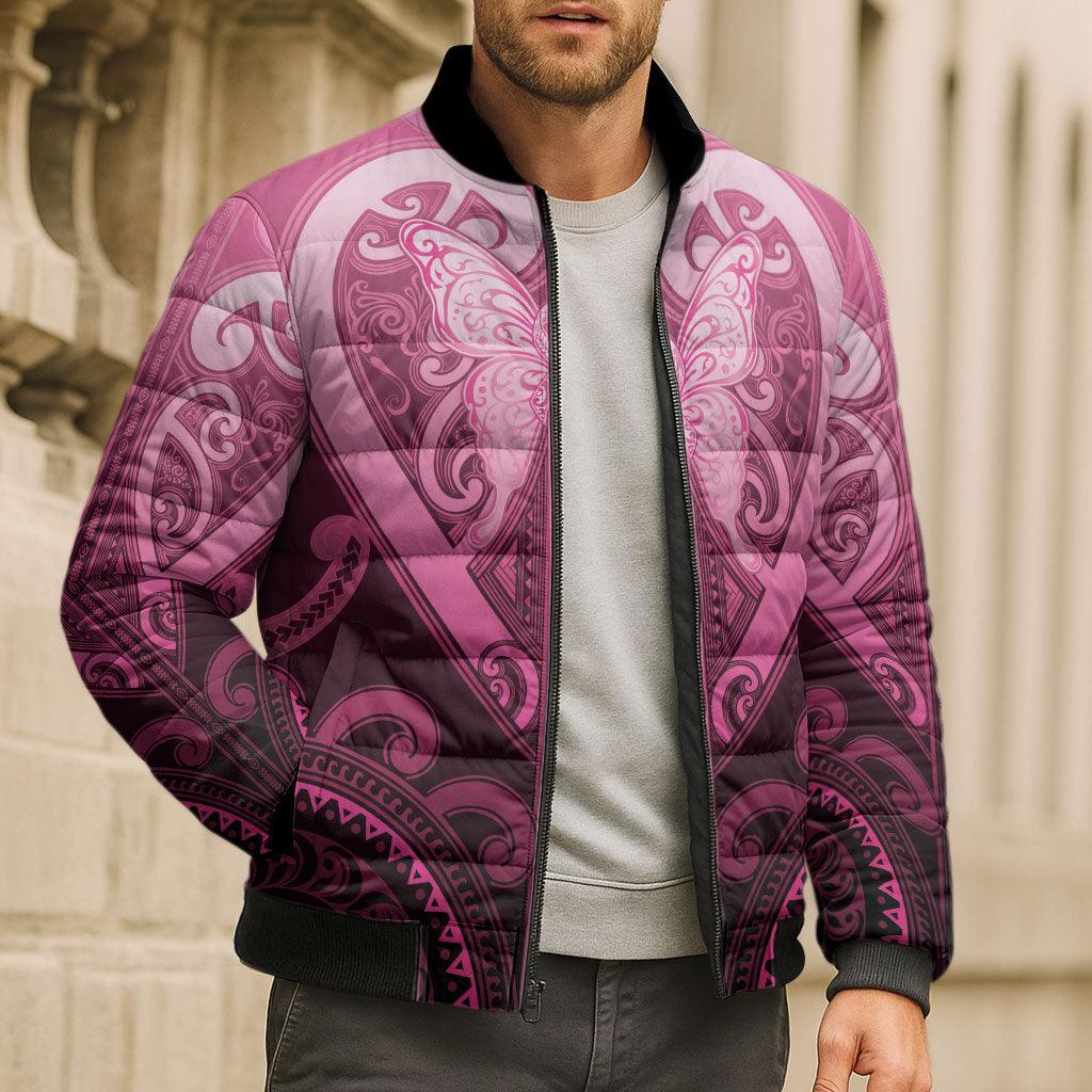 Aotearoa Breast Cancer Bomber Puffer Jacket Maori Tribal Pattern