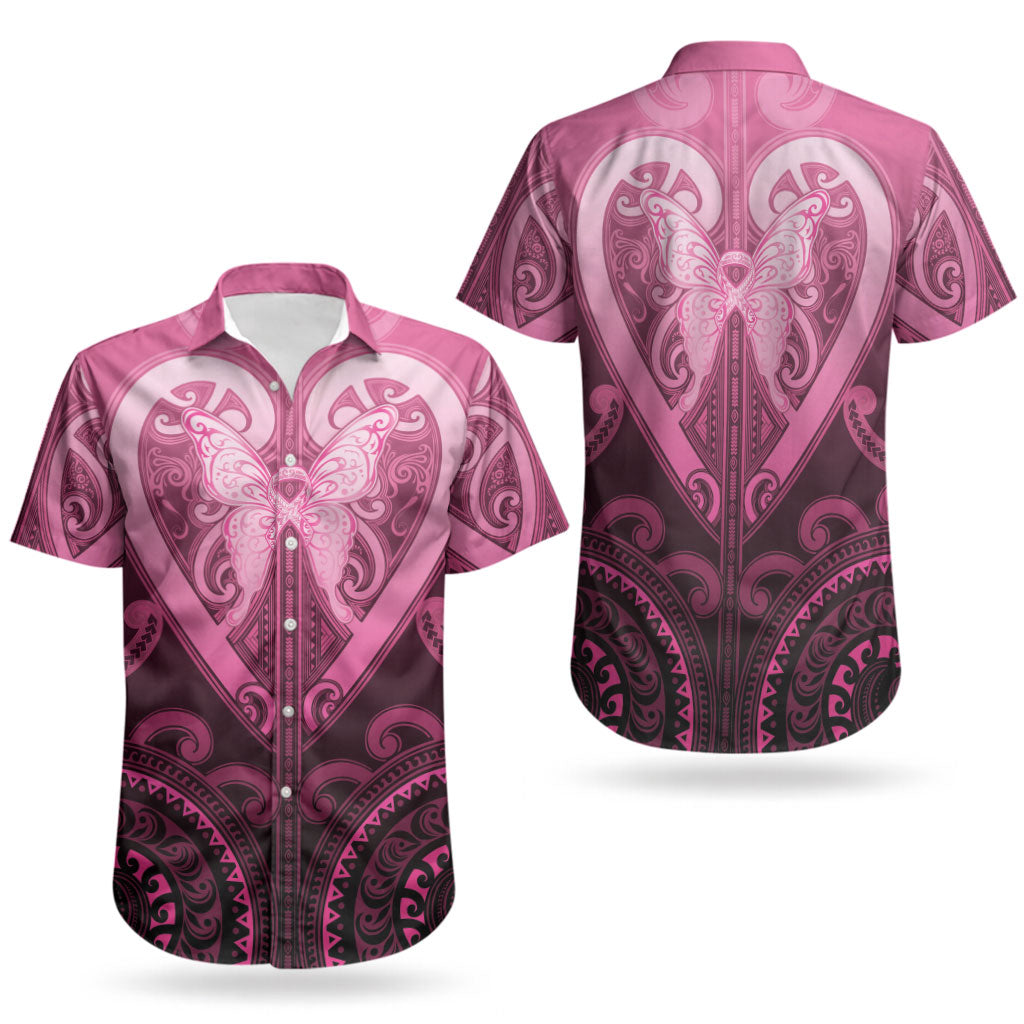 Aotearoa Breast Cancer Couples Matching Long Sleeve Bodycon Dress and Hawaiian Shirt Maori Tribal Pattern
