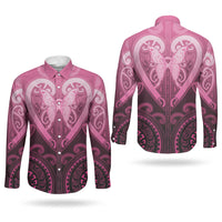 Aotearoa Breast Cancer Couples Matching Off The Shoulder Long Sleeve Dress and Long Sleeve Button Shirt Maori Tribal Pattern
