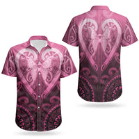 Aotearoa Breast Cancer Couples Matching Puletasi and Hawaiian Shirt Maori Tribal Pattern