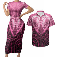 Aotearoa Breast Cancer Couples Matching Short Sleeve Bodycon Dress and Hawaiian Shirt Maori Tribal Pattern