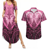 Aotearoa Breast Cancer Couples Matching Summer Maxi Dress and Hawaiian Shirt Maori Tribal Pattern