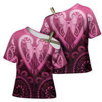 Aotearoa Breast Cancer Cross Shoulder Shirt Maori Tribal Pattern