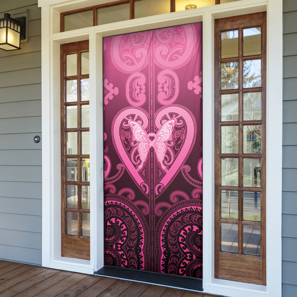Aotearoa Breast Cancer Door Cover Maori Tribal Pattern