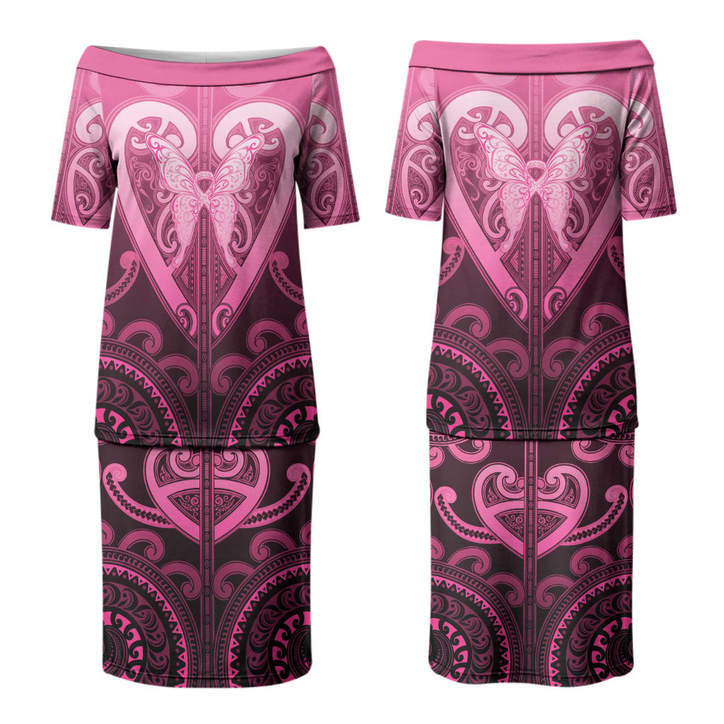 Aotearoa Breast Cancer Family Matching Puletasi and Hawaiian Shirt Maori Tribal Pattern