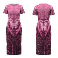 Aotearoa Breast Cancer Family Matching Short Sleeve Bodycon Dress and Hawaiian Shirt Maori Tribal Pattern