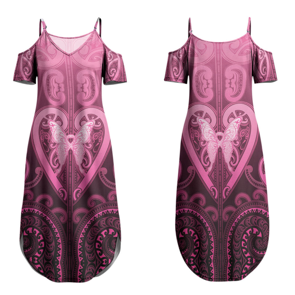 Aotearoa Breast Cancer Family Matching Summer Maxi Dress and Hawaiian Shirt Maori Tribal Pattern
