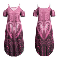 Aotearoa Breast Cancer Family Matching Summer Maxi Dress and Hawaiian Shirt Maori Tribal Pattern