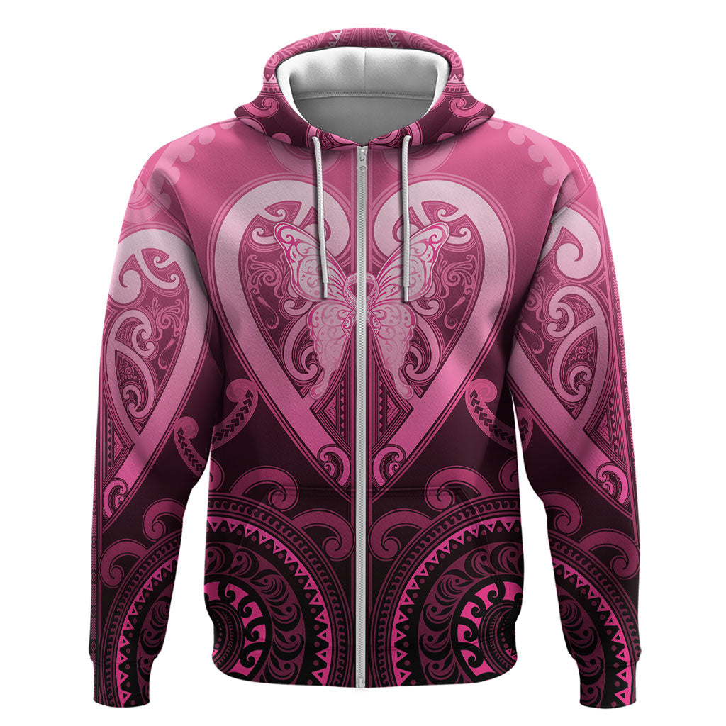 Aotearoa Breast Cancer Hoodie Maori Tribal Pattern