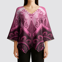 Aotearoa Breast Cancer Kimono Sleeve Blouse Maori Tribal Pattern