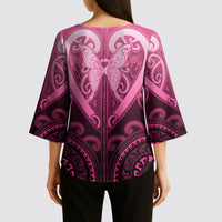 Aotearoa Breast Cancer Kimono Sleeve Blouse Maori Tribal Pattern