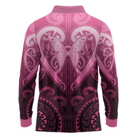 Aotearoa Breast Cancer Long Sleeve Polo Shirt Maori Tribal Pattern