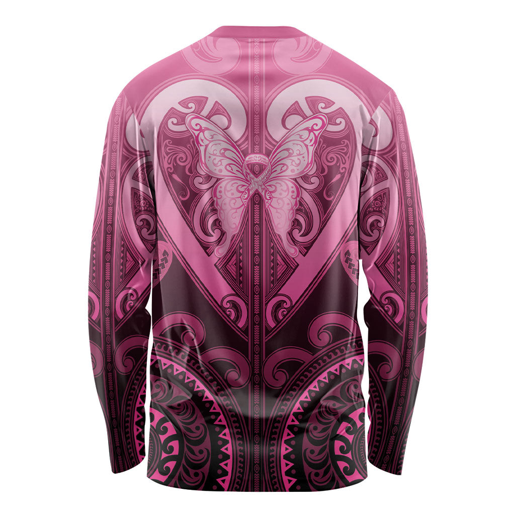 Aotearoa Breast Cancer Long Sleeve Shirt Maori Tribal Pattern