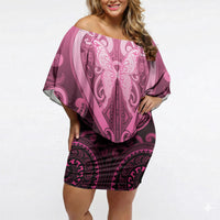 Aotearoa Breast Cancer Off Shoulder Short Dress Maori Tribal Pattern