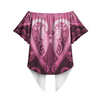 Aotearoa Breast Cancer Off Shoulder Wrap Waist Top Maori Tribal Pattern