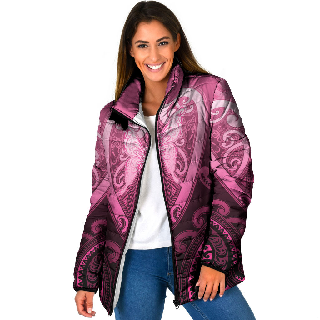 Aotearoa Breast Cancer Padded Jacket Maori Tribal Pattern