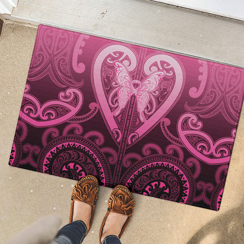 Aotearoa Breast Cancer Rubber Doormat Maori Tribal Pattern