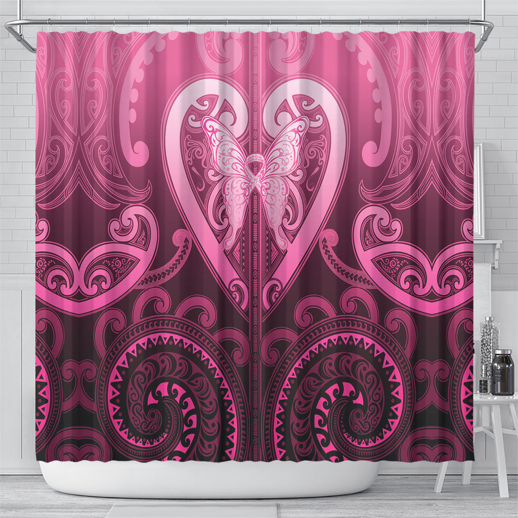 Aotearoa Breast Cancer Shower Curtain Maori Tribal Pattern
