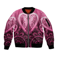 Aotearoa Breast Cancer Sleeve Zip Bomber Jacket Maori Tribal Pattern