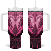 Aotearoa Breast Cancer Tumbler With Handle Maori Tribal Pattern