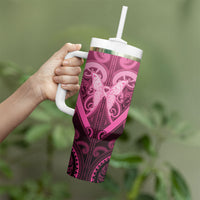 Aotearoa Breast Cancer Tumbler With Handle Maori Tribal Pattern