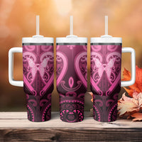 Aotearoa Breast Cancer Tumbler With Handle Maori Tribal Pattern