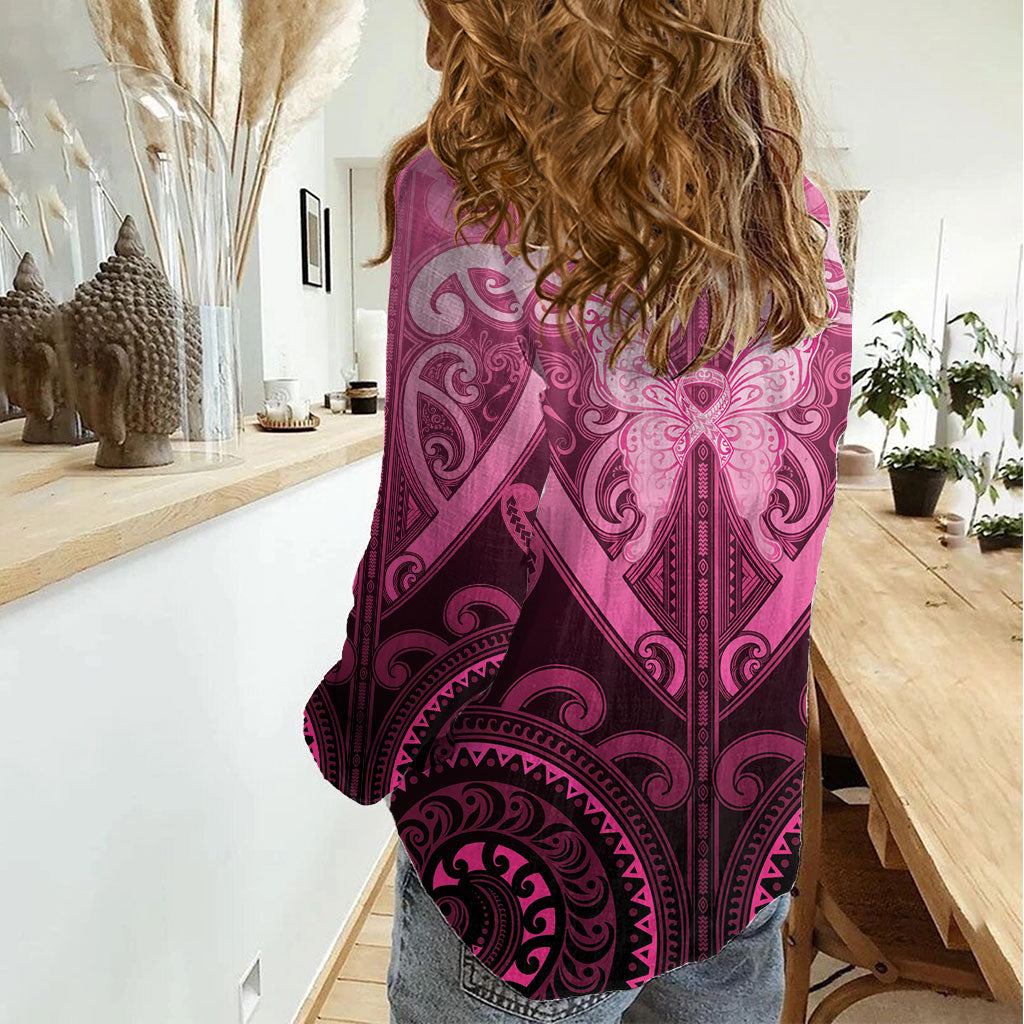 Aotearoa Breast Cancer Women Casual Shirt Maori Tribal Pattern