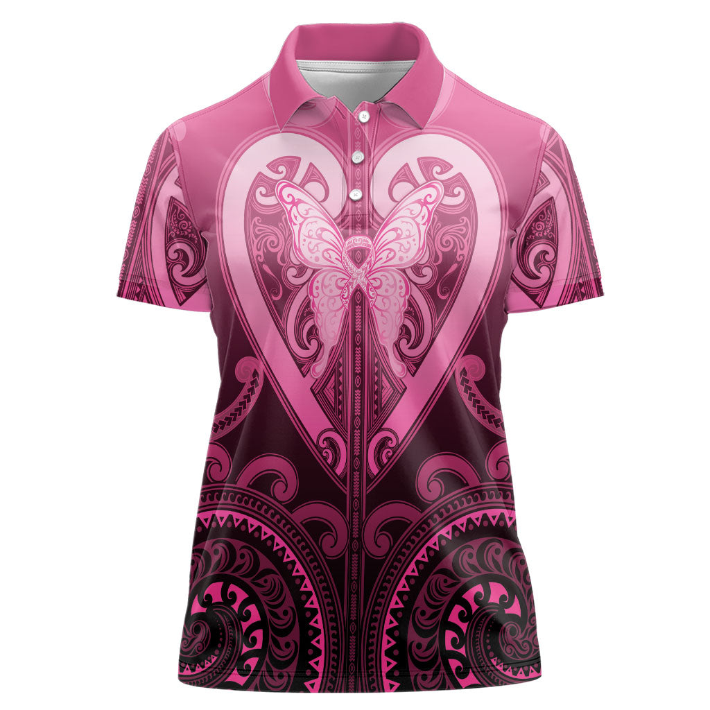 Aotearoa Breast Cancer Women Polo Shirt Maori Tribal Pattern