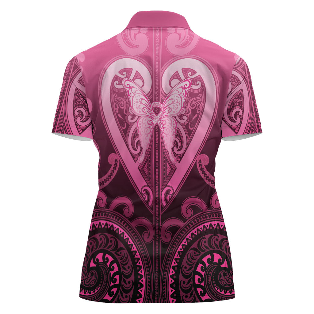 Aotearoa Breast Cancer Women Polo Shirt Maori Tribal Pattern