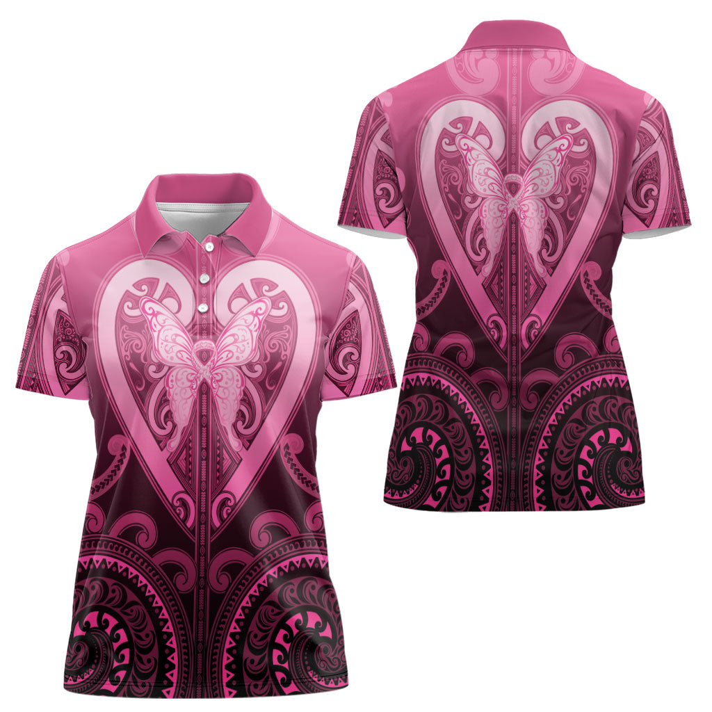 Aotearoa Breast Cancer Women Polo Shirt Maori Tribal Pattern